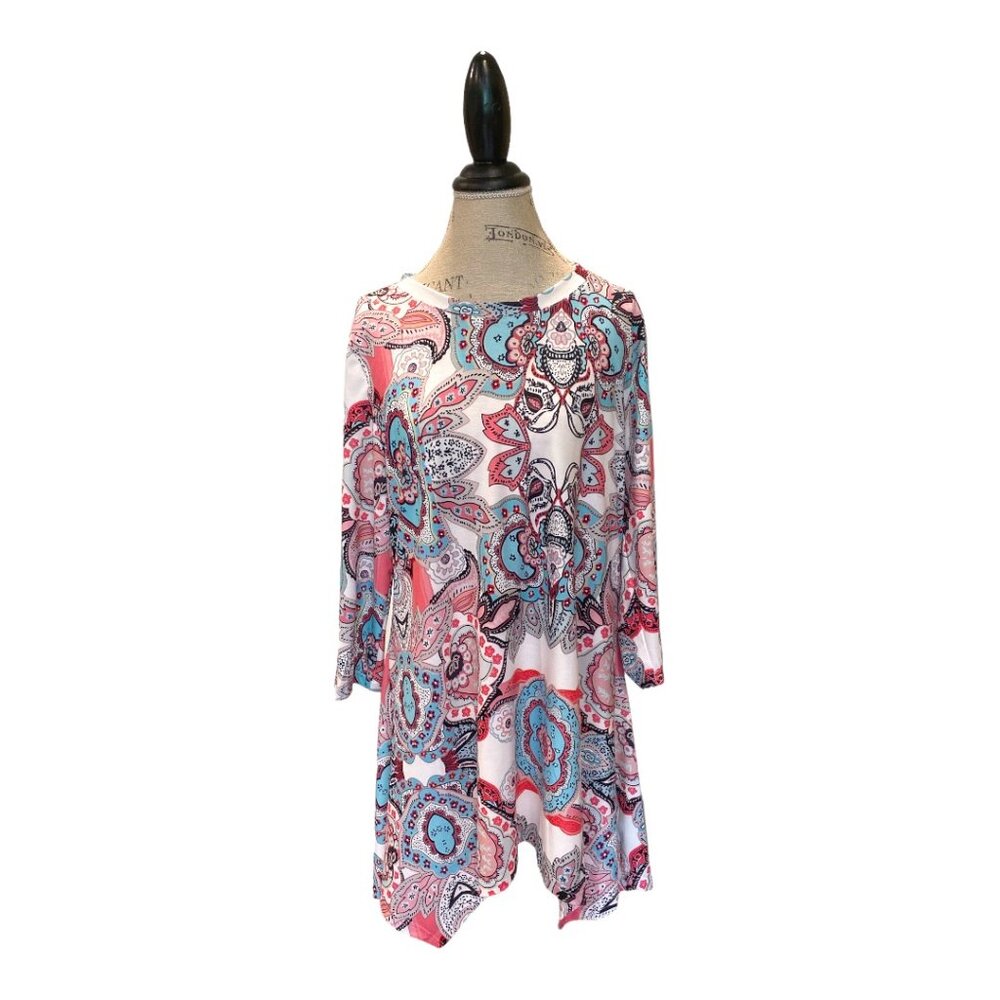 Fashion Pink, Blue & White 3/4 Sleeve Round Neck Tunic Women's Size L